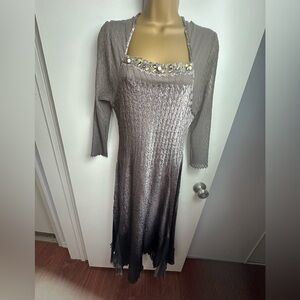 Komarov Brown Tan Ombre Charmeuse Crinkle Jeweled Detail Whimsical Fairy Dress L